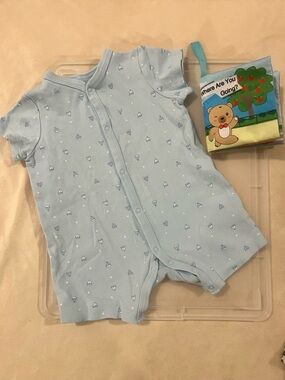 Little Me Light Blue Romper with Tiny Navy Sailboats